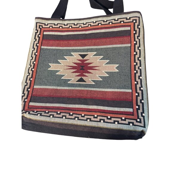 Vtg Acorn Studio Southwestern Woven Tote Bag Lined Black Double Handles Estate - Picture 3 of 6